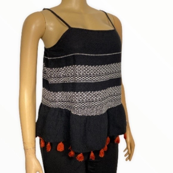 A.N.A Babydoll Tank Top Boho embroidered Black White Rust size M - Picture 13 of 14